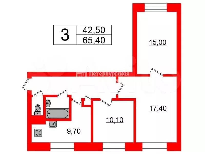 3-к. квартира, 65,4 м, 2/9 эт. - Фото 0