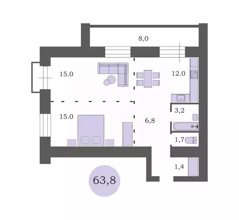 2-к кв. Амурская область, Благовещенск Северная ул., 170 (63.8 м) - Фото 1