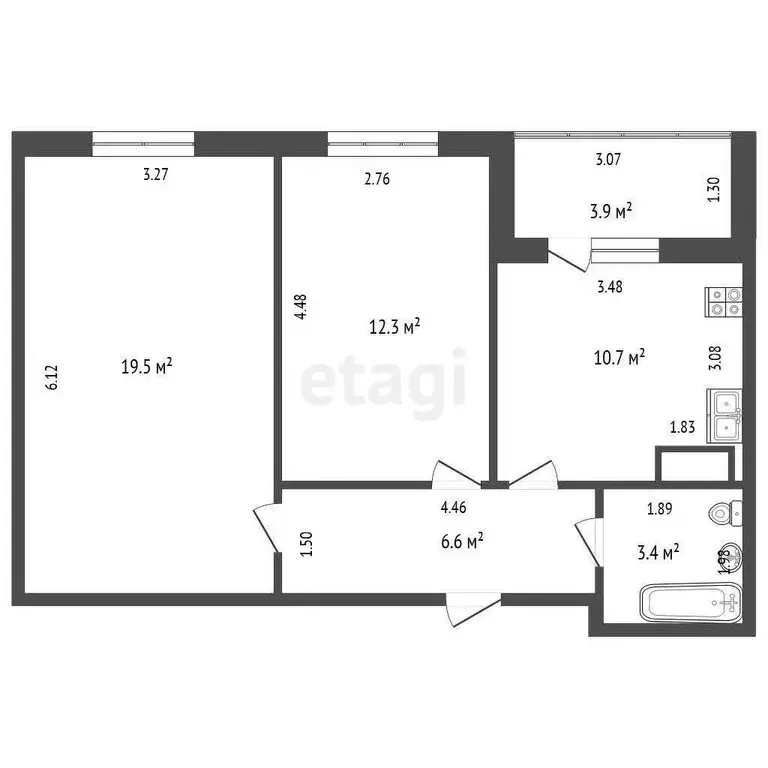 2-комнатная квартира: Тюмень, Ставропольская улица, 97к4 (52.8 м) - Фото 1