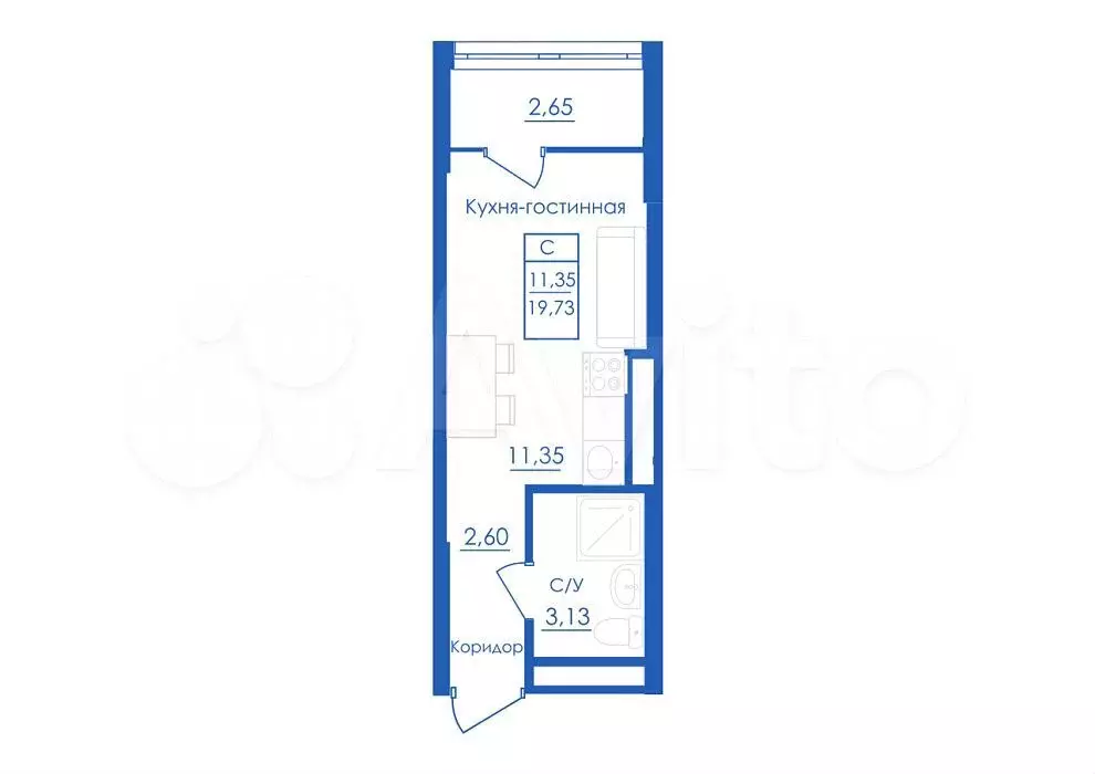 Квартира-студия, 19,7м, 14/25эт. - Фото 1