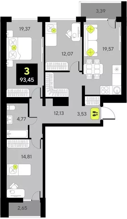 3-комнатная квартира: Тюмень, улица Разведчика Кузнецова, 7 (93.45 м) - Фото 0