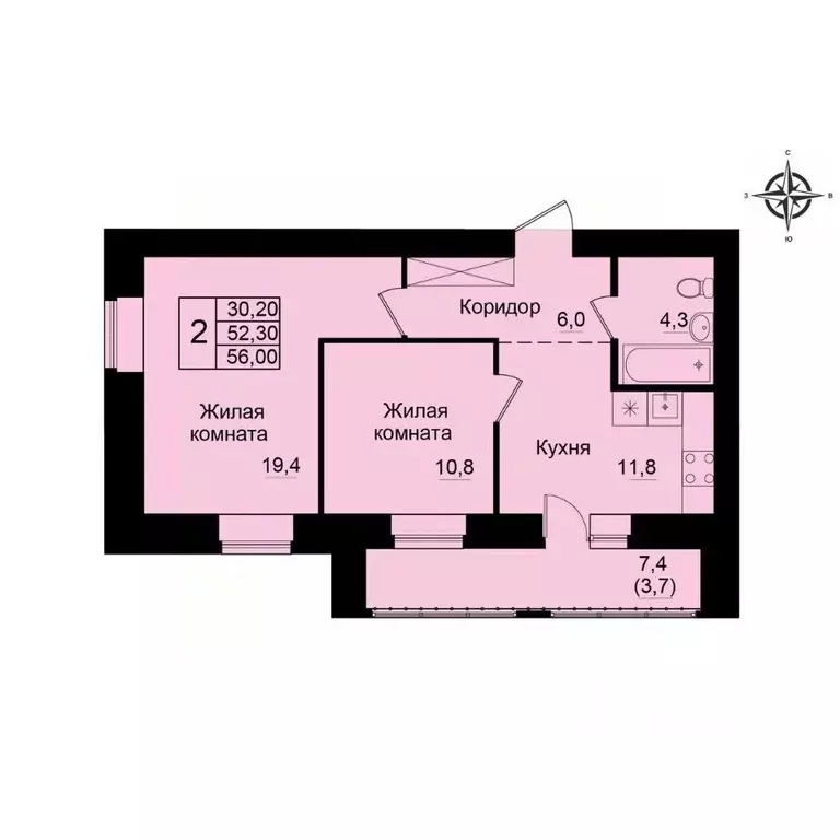 2-к кв. Кировская область, Киров Хлыновская ул., 21 (56.0 м) - Фото 1