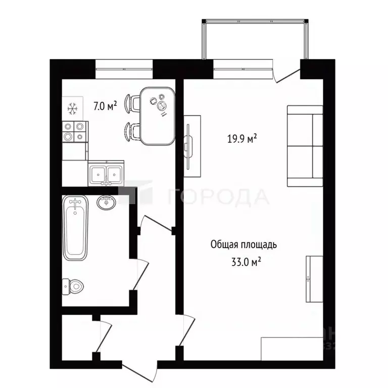 1-к кв. Новосибирская область, Новосибирск ул. 1905 года, 87 (33.0 м) - Фото 1