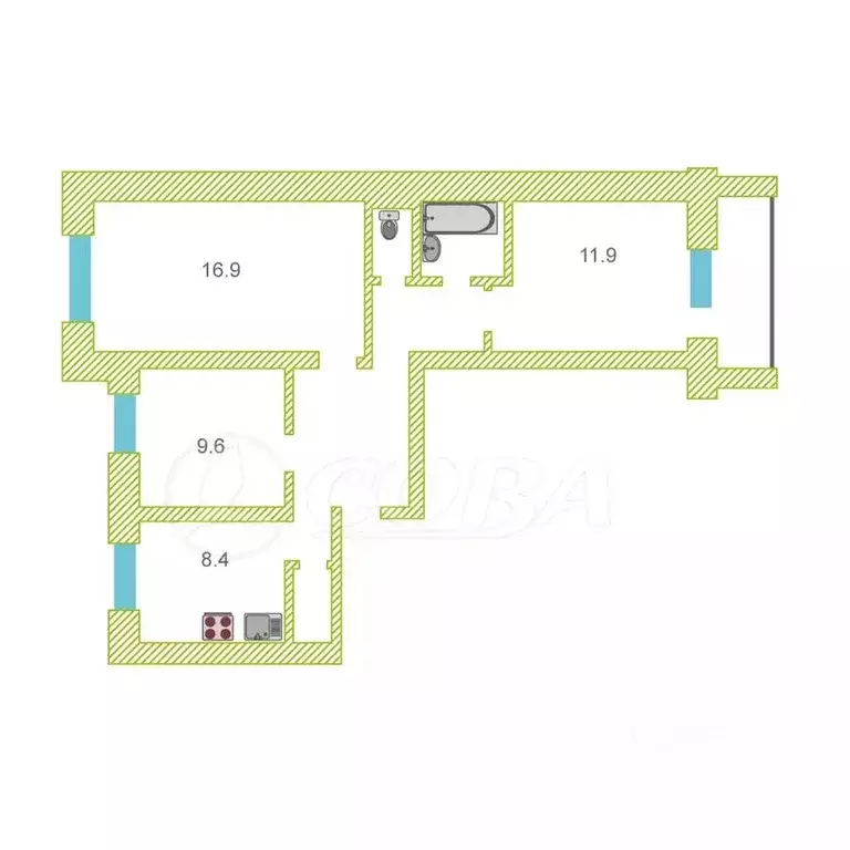 3-к кв. Курганская область, Курган Заозерный жилрайон, 2-й мкр, 9 ... - Фото 1