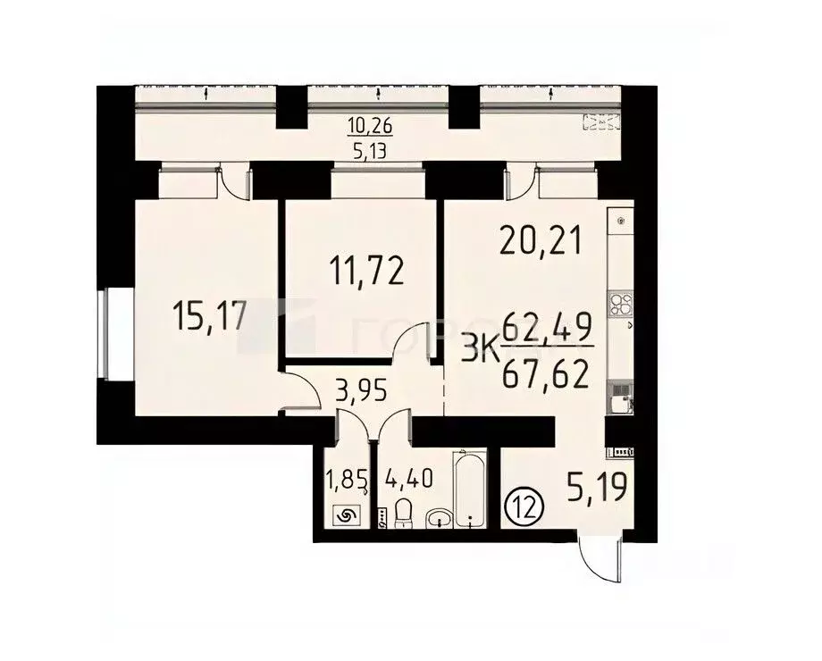 3-к кв. Томская область, Томский район, д. Кисловка, Левобережный мкр ... - Фото 2