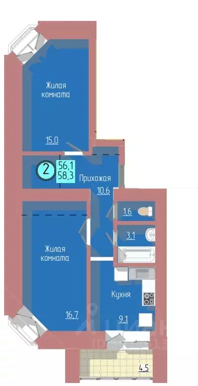 2-к кв. Амурская область, Благовещенск Загородная ул., 47 (58.0 м) - Фото 0