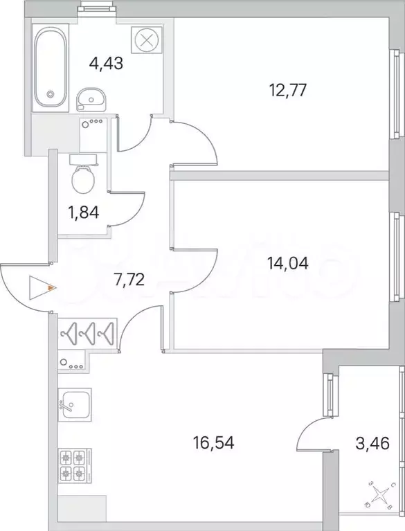 2-к. квартира, 59,1 м, 2/8 эт. - Фото 0