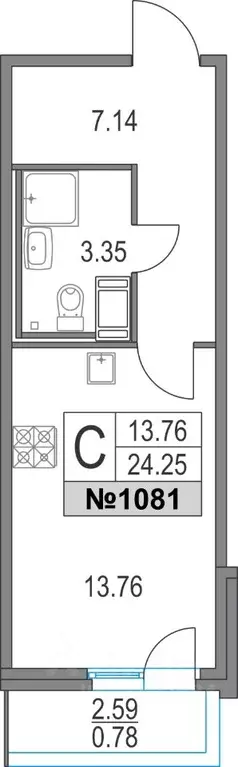 Студия Санкт-Петербург Богатырский просп., 2А (24.25 м) - Фото 0