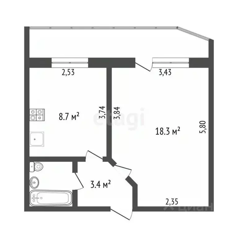 1-к кв. Санкт-Петербург просп. Пятилеток, 14к1 (34.9 м) - Фото 2