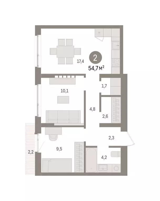 2-комнатная квартира: Пермь, улица Солдатова (54.68 м) - Фото 2