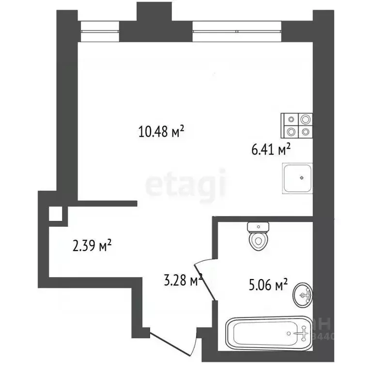 Студия Тюменская область, Тюмень ул. Тимофея Чаркова, 93 (27.62 м) - Фото 1