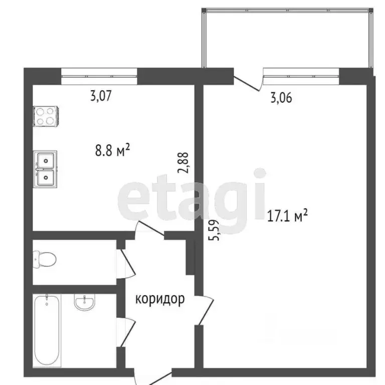 1-к кв. Тюменская область, Тюмень ул. 30 лет Победы, 58 (33.0 м) - Фото 2