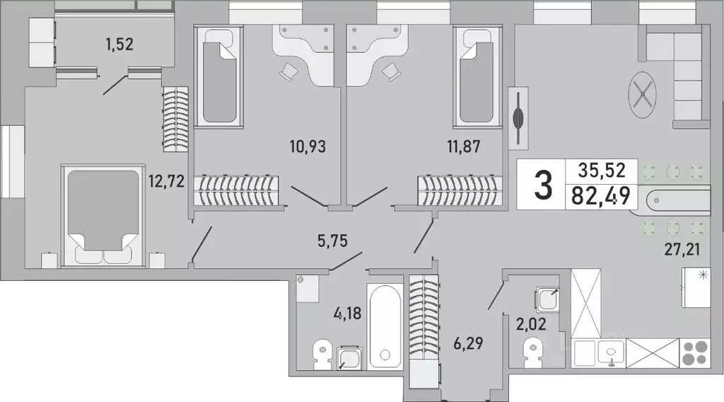 3-к кв. Башкортостан, Уфа Бакалинская ул., 9/1 (82.49 м) - Фото 1
