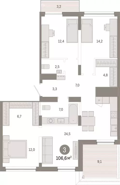 3-комнатная квартира: Новосибирск, Большевистская улица, с48 (106.6 м) - Фото 1