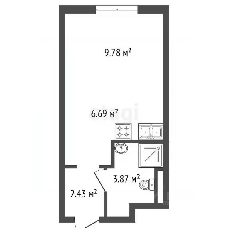 Студия Санкт-Петербург ул. Дыбенко, 3 (22.8 м) - Фото 2