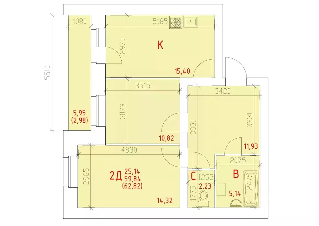 2-к кв. Вологодская область, Череповец 109-й мкр,  (62.82 м) - Фото 0