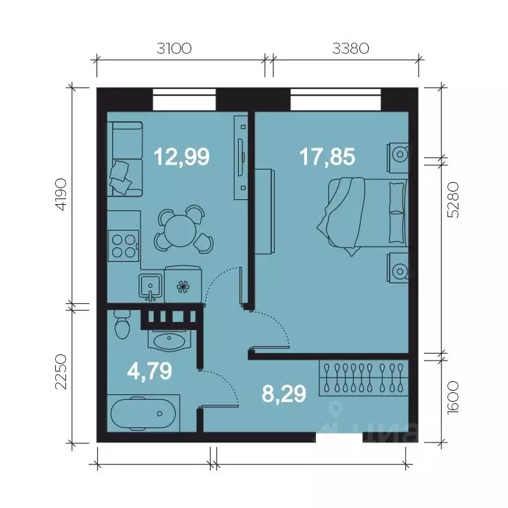 2-к кв. Иркутская область, Иркутск наб. Верхняя, 131 (43.92 м) - Фото 1