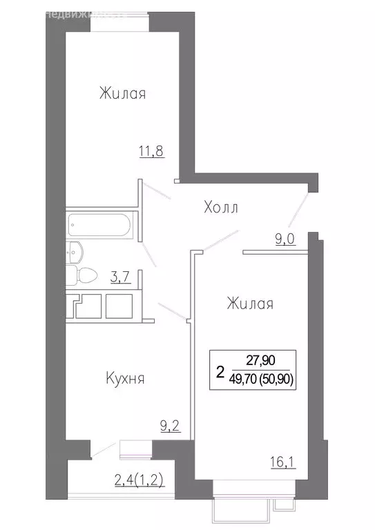 2-комнатная квартира: деревня Сабурово, жилой комплекс ЗаМитино (50.9 ... - Фото 0