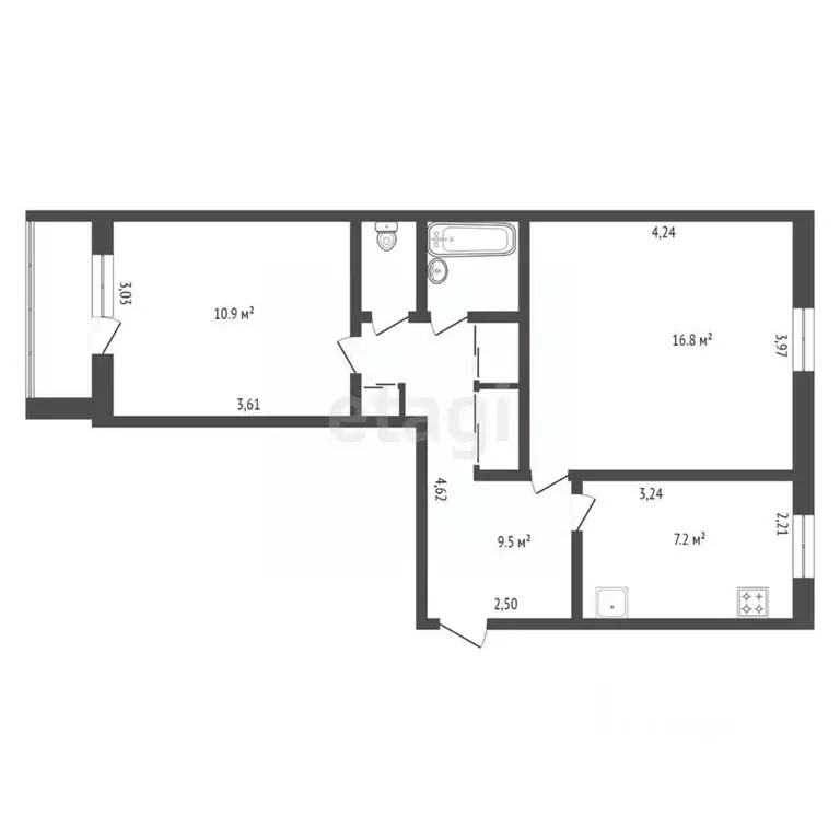 2-к кв. Амурская область, Благовещенск Институтская ул., 13/1 (49.5 м) - Фото 2