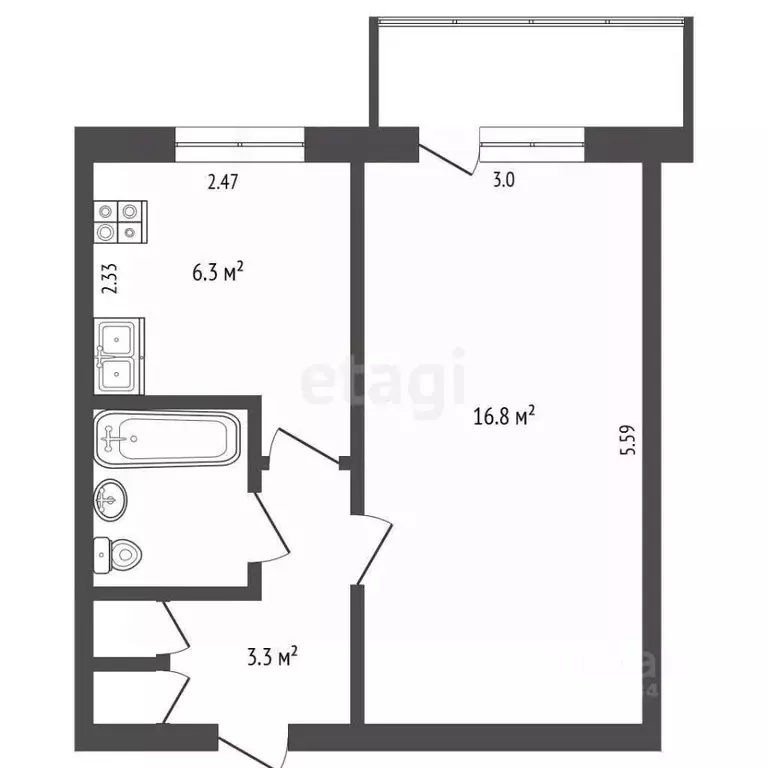 1-к кв. Вологодская область, Череповец ул. Моченкова, 24 (30.1 м) - Фото 1