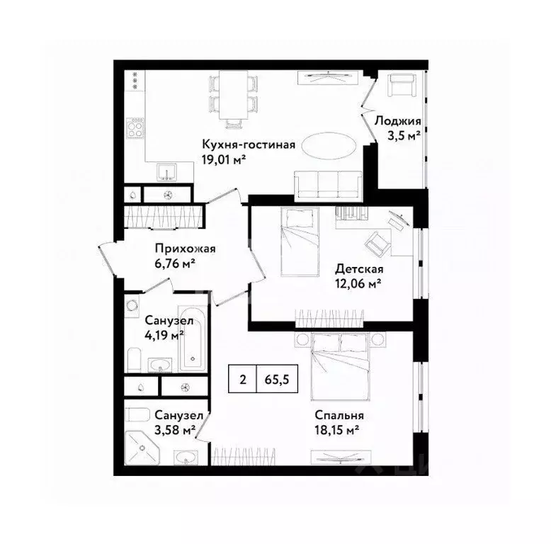 3-к кв. Тульская область, Тула ул. Седова, 25 (65.5 м) - Фото 1