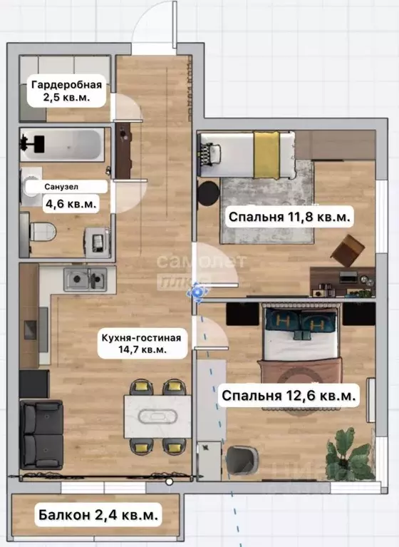 2-к кв. Самарская область, Тольятти ул. 40 лет Победы, 51М (52.7 м) - Фото 1