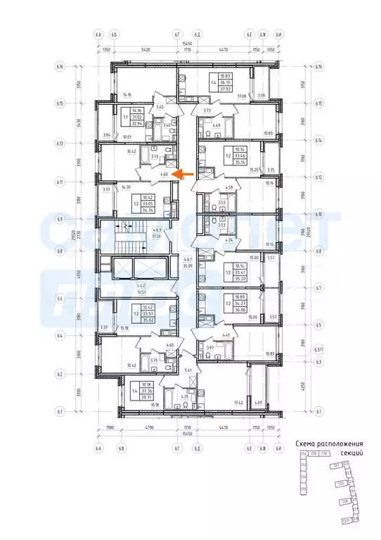 1-к. квартира, 33,1м, 5/9эт. - Фото 1