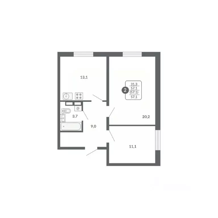 2-к кв. Кировская область, Киров ул. Потребкооперации, 34 (57.1 м) - Фото 1