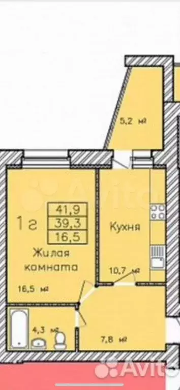 1-к. квартира, 41,9 м, 14/16 эт. - Фото 0