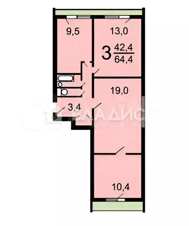3-к. квартира, 71 м, 5/14 эт. - Фото 0