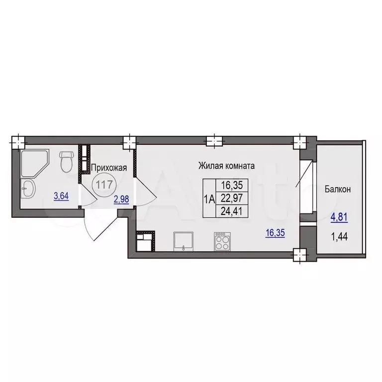 Квартира-студия, 24,4 м, 7/9 эт. - Фото 0