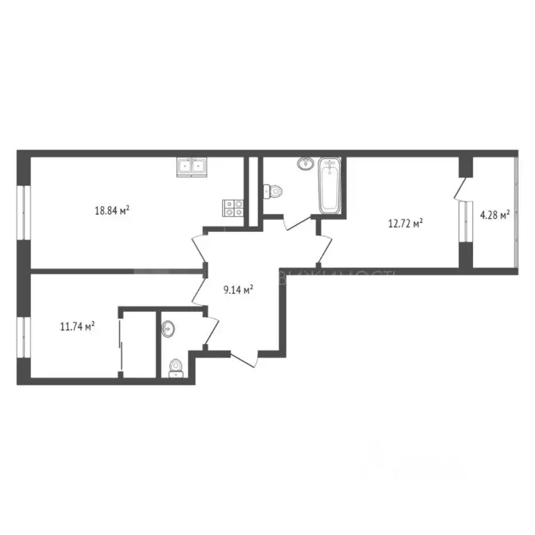 2-к кв. Тюменская область, Тюмень ул. Братьев Бондаревых, 1 (65.1 м) - Фото 2
