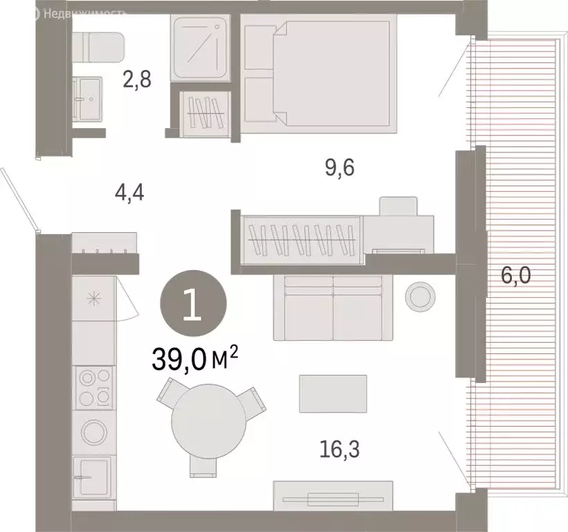 1-комнатная квартира: Тюмень, Ленинский округ (38.99 м) - Фото 1