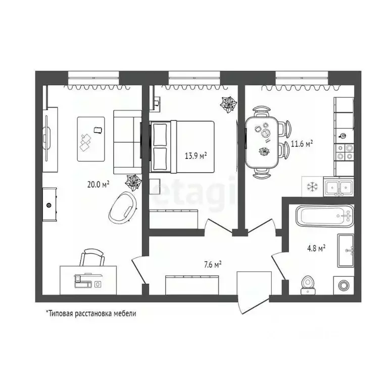 2-к кв. Тюменская область, Тюмень ул. Республики, 204к10 (58.0 м) - Фото 1