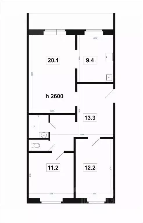 3-к кв. Амурская область, Благовещенск ул. Калинина, 68/2 (74.6 м) - Фото 2