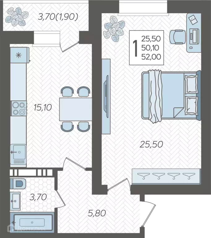 Продаётся 1-к квартира, 52 м - Фото 0