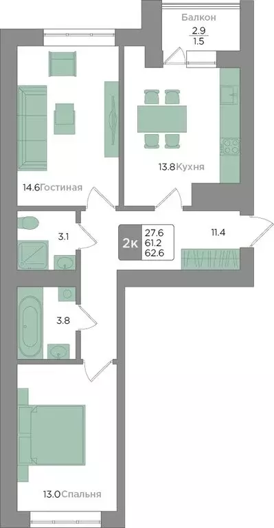Квартира-студия: Калининград, Новгородская улица, 3Ак6 (61.2 м) - Фото 2