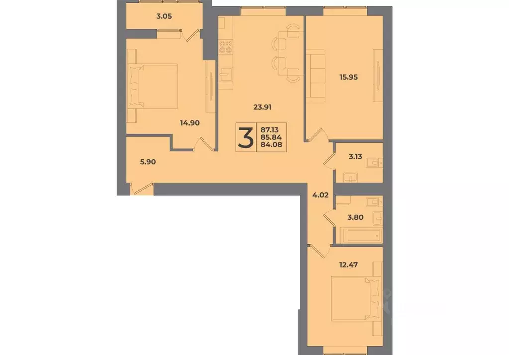 3-к кв. Калининградская область, Калининград Коммунистическая ул. ... - Фото 1