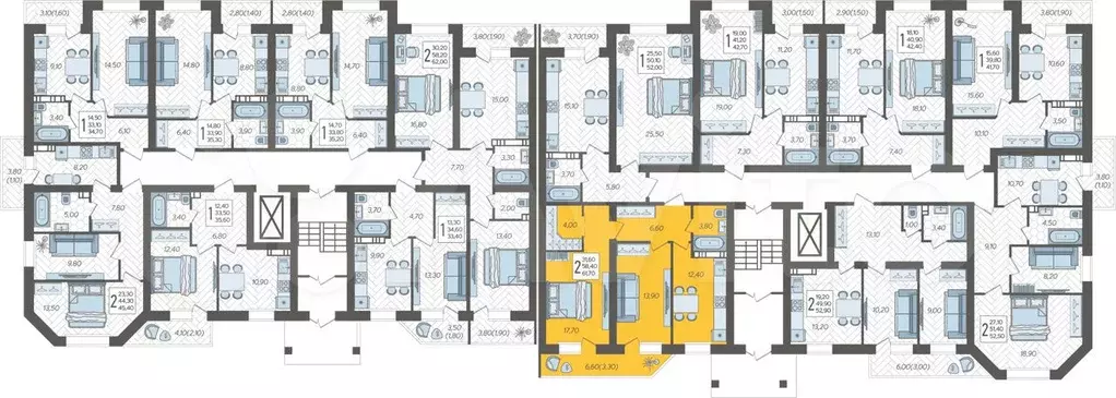 2-к. квартира, 61,7 м, 1/6 эт. - Фото 1