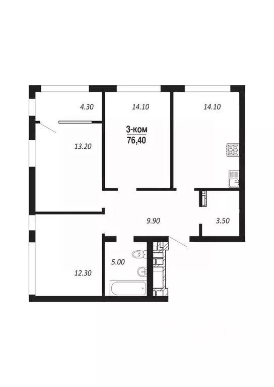 3-к кв. Омская область, Омск просп. Королева (76.4 м) - Фото 0