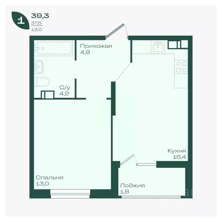 1-к кв. Краснодарский край, Краснодар Ботаника жилой комплекс (39.3 м) - Фото 1