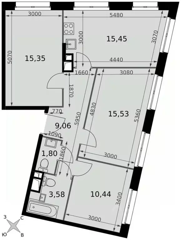 3-к кв. Москва д. Говорово, ул. Центральная (71.21 м) - Фото 2