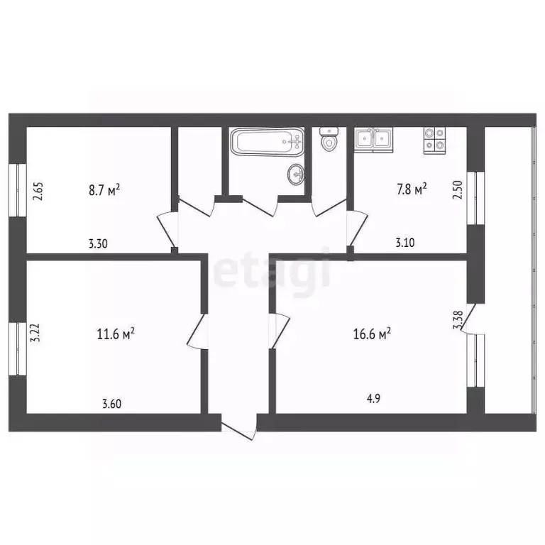 3-к кв. Ярославская область, Рыбинский муниципальный округ, пос. ... - Фото 2