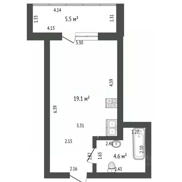 Студия Башкортостан, Стерлитамак Набережная ул., 3/2 (23.4 м) - Фото 1