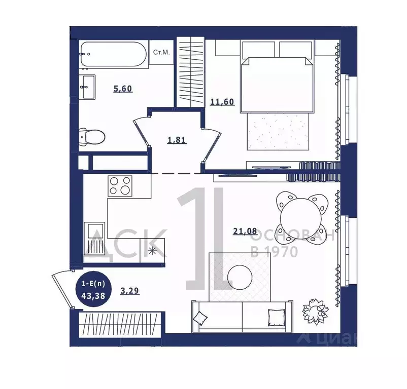 1-к кв. Ханты-Мансийский АО, Сургут Высоковольтная ул., 6/2 (43.38 м) - Фото 1