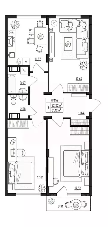 3-к кв. Ленинградская область, Гатчинский муниципальный округ, д. ... - Фото 1