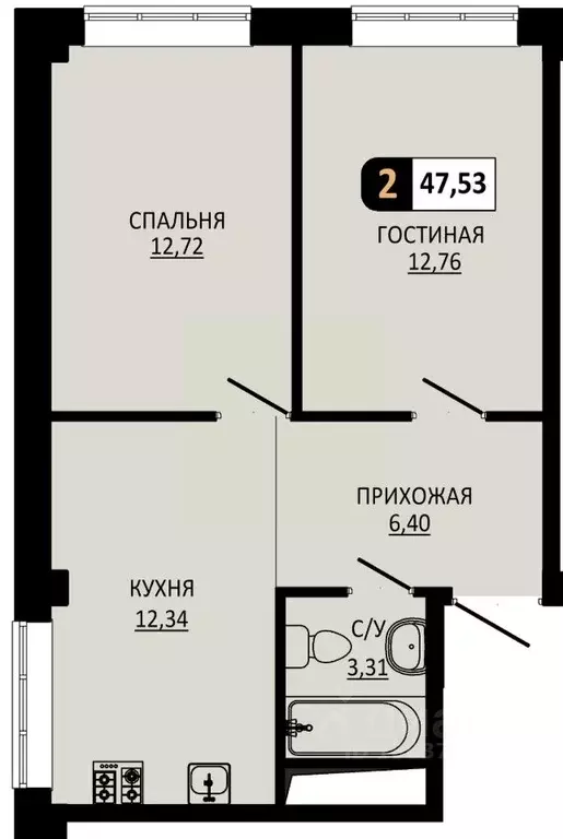 2-к кв. Ставропольский край, Пятигорск ул. Ермолова, 28А (47.53 м) - Фото 1