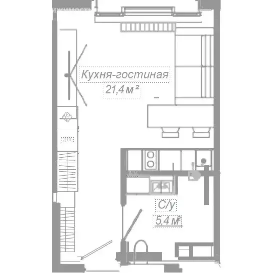Квартира-студия: Москва, Ленинский проспект, 2 (27 м) - Фото 1