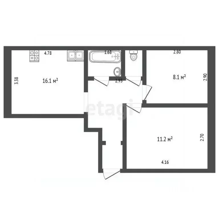 2-к кв. Тюменская область, Тобольск ул. Кирова, 24А (44.5 м) - Фото 2
