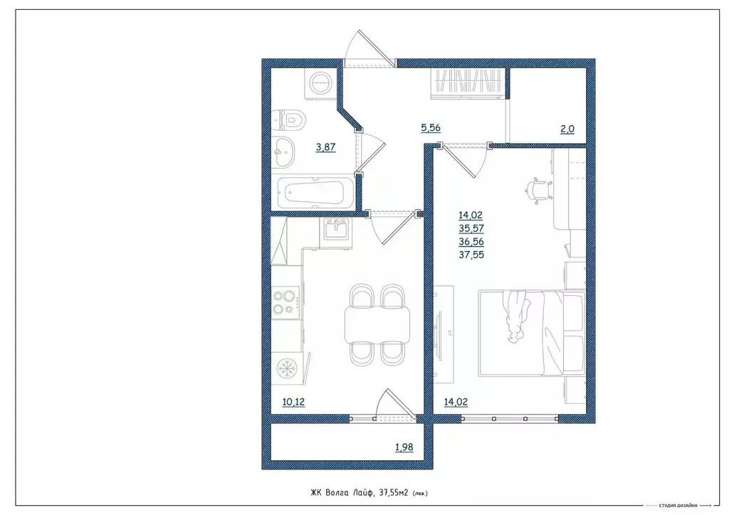 1-к кв. Тверская область, Тверь Новочеркасская ул., 49 (37.55 м) - Фото 2